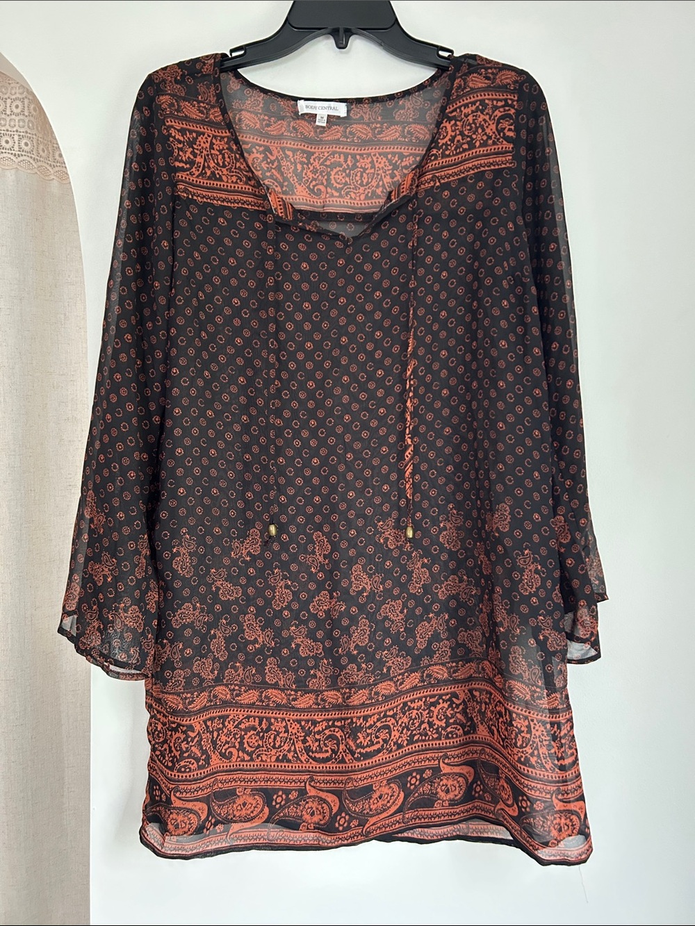 Body Central Black and Rust Printed Tunic Top